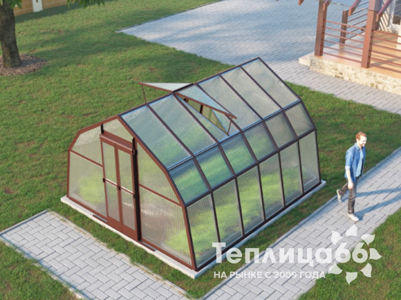 Теплица Рада Таймыр из поликарбоната, 3,5x4 метра, коричневая